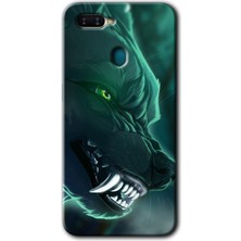Gramaphone Oppo A12 Kılıf Hd Desen Baskılı Arka Kapak + Kırılmaz Cam - Yeşil Kurt