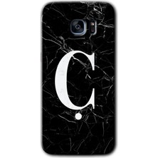 Gramaphone Galaxy S7 Edge Kılıf Hd Desen Baskılı Arka Kapak + Esnek Nano Cam - Siyah Mermer Desenli Ç Harfi