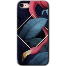 iPhone Se 2022 Kılıf Hd Desen Baskılı Arka Kapak + Esnek Nano Cam - Flamingo Yaprak