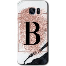 Gramaphone Galaxy S7 Edge Kılıf Hd Desen Baskılı Arka Kapak - Pembe Mermer Desenli B Harfi