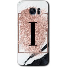 Gramaphone Galaxy S7 Edge Kılıf Hd Desen Baskılı Arka Kapak - Pembe Mermer Desenli I Harfi
