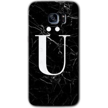 Gramaphone Galaxy S7 Edge Kılıf Hd Desen Baskılı Arka Kapak - Siyah Mermer Desenli Ü Harfi