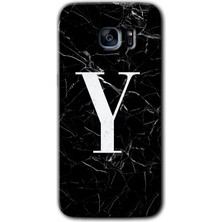 Gramaphone Galaxy S7 Edge Kılıf Hd Desen Baskılı Arka Kapak - Siyah Mermer Desenli Y Harfi