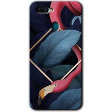 Gramaphone Oppo Ax7 Kılıf Hd Desen Baskılı Arka Kapak + Kırılmaz Cam - Flamingo Yaprak