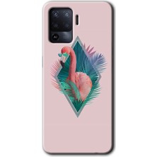 Gramaphone Oppo Reno 5 Lite Kılıf Hd Desen Baskılı Arka Kapak + Esnek Nano Cam - Flamingo