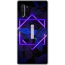 Gramaphone Galaxy Note 10 Kılıf Hd Desen Baskılı Arka Kapak + Esnek Nano Cam - Dark Neon Yaprak I Harfi