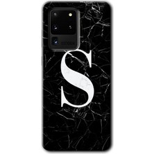 Gramaphone Galaxy S20 Ultra Kılıf Hd Desen Baskılı Arka Kapak - Siyah Mermer Desenli S Harfi