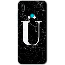 Gramaphone Huawei P Smart 2019 Kılıf Hd Desen Baskılı Arka Kapak - Siyah Mermer Desenli Ü Harfi
