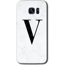 Gramaphone Galaxy S7 Edge Kılıf Hd Desen Baskılı Arka Kapak - Beyaz Mermer Desenli V Harfi