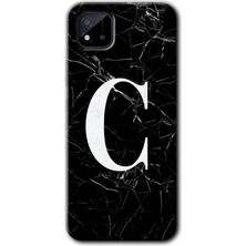 Gramaphone Realme C11 Kılıf Hd Desen Baskılı Arka Kapak - Siyah Mermer Desenli C Harfi