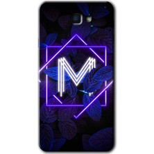 Gramaphone Galaxy J7 Prime 2 Kılıf Hd Desen Baskılı Arka Kapak + Kırılmaz Cam - Dark Neon Yaprak M Harfi