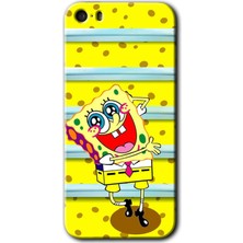 iPhone 5s Kılıf Hd Desen Baskılı Arka Kapak + Esnek Nano Cam - Aşık Sünger Bob
