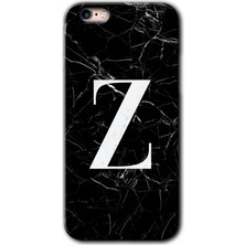 Gramaphone iPhone 6 Kılıf Hd Desen Baskılı Arka Kapak + Kırılmaz Cam - Siyah Mermer Desenli Z Harfi