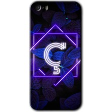 Gramaphone iPhone 5s Kılıf Hd Desen Baskılı Arka Kapak + Esnek Nano Cam - Dark Neon Yaprak Ç Harfi