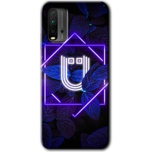 Gramaphone Poco M3 Kılıf Hd Desen Baskılı Arka Kapak - Dark Neon Yaprak Ü Harfi