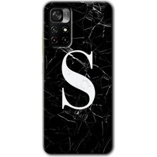 Gramaphone Poco M4 Pro 5g Kılıf Hd Desen Baskılı Arka Kapak + Kırılmaz Cam - Siyah Mermer Desenli S Harfi