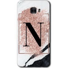 Gramaphone Galaxy C7 Pro Kılıf Hd Desen Baskılı Arka Kapak - Pembe Mermer Desenli N Harfi