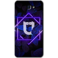 Gramaphone Galaxy J7 Prime 2 Kılıf Hd Desen Baskılı Arka Kapak + Kırılmaz Cam - Dark Neon Yaprak Ü Harfi