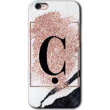 Gramaphone iPhone 6s Plus Kılıf Hd Desen Baskılı Arka Kapak + Kırılmaz Cam - Pembe Mermer Desenli Ç Harfi