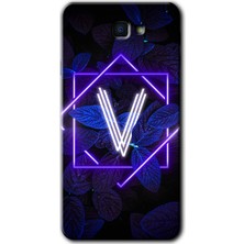 Gramaphone Galaxy J7 Prime 2 Kılıf Hd Desen Baskılı Arka Kapak + Kırılmaz Cam - Dark Neon Yaprak V Harfi