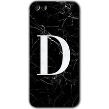 Gramaphone iPhone 5s Kılıf Hd Desen Baskılı Arka Kapak - Siyah Mermer Desenli D Harfi