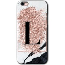 Gramaphone iPhone 6s Plus Kılıf Hd Desen Baskılı Arka Kapak + Kırılmaz Cam - Pembe Mermer Desenli L Harfi