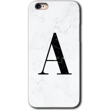 Gramaphone iPhone 6 Plus Kılıf Hd Desen Baskılı Arka Kapak + Kırılmaz Cam - Beyaz Mermer Desenli A Harfi