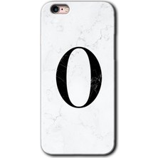 Gramaphone iPhone 6s Plus Kılıf Hd Desen Baskılı Arka Kapak + Kırılmaz Cam - Beyaz Mermer Desenli O Harfi