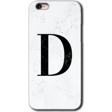 Gramaphone iPhone 6s Plus Kılıf Hd Desen Baskılı Arka Kapak + Kırılmaz Cam - Beyaz Mermer Desenli D Harfi