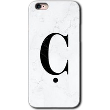 Gramaphone iPhone 6s Plus Kılıf Hd Desen Baskılı Arka Kapak + Kırılmaz Cam - Beyaz Mermer Desenli Ç Harfi