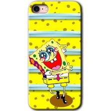 Gramaphone iPhone 7 Kılıf Hd Desen Baskılı Arka Kapak + Kırılmaz Cam - Aşık Sünger Bob