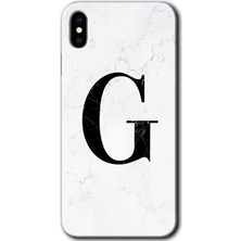 Gramaphone iPhone Xs Max Kılıf Hd Desen Baskılı Arka Kapak + Esnek Nano Cam - Beyaz Mermer Desenli G Harfi