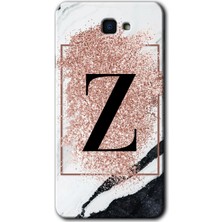 Gramaphone Galaxy J7 Prime Kılıf Hd Desen Baskılı Arka Kapak + Kırılmaz Cam - Pembe Mermer Desenli Z Harfi