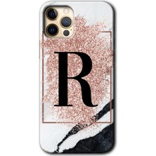 Gramaphone iPhone 11 Pro Kılıf Hd Desen Baskılı Arka Kapak + Kırılmaz Cam - Pembe Mermer Desenli R Harfi