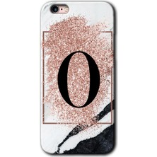Gramaphone iPhone 6 Plus Kılıf Hd Desen Baskılı Arka Kapak + Esnek Nano Cam - Pembe Mermer Desenli O Harfi