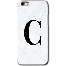 Gramaphone iPhone 6 Plus Kılıf Hd Desen Baskılı Arka Kapak + Esnek Nano Cam - Beyaz Mermer Desenli C Harfi