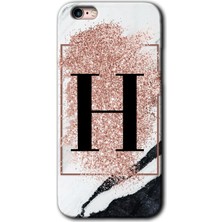 Gramaphone iPhone 6 Plus Kılıf Hd Desen Baskılı Arka Kapak + Esnek Nano Cam - Pembe Mermer Desenli H Harfi