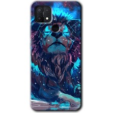 Gramaphone Oppo A15 Kılıf Hd Desen Baskılı Arka Kapak + Esnek Nano Cam - Neon Aslan