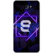 Gramaphone Galaxy J7 Prime Kılıf Hd Desen Baskılı Arka Kapak + Kırılmaz Cam - Dark Neon Yaprak S Harfi