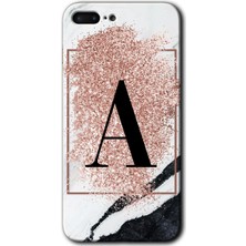 Gramaphone iPhone 7 Plus Kılıf Hd Desen Baskılı Arka Kapak + Kırılmaz Cam - Pembe Mermer Desenli A Harfi
