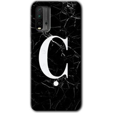 Gramaphone Redmi 9t Kılıf Hd Desen Baskılı Arka Kapak - Siyah Mermer Desenli Ç Harfi