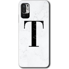 Gramaphone Redmi Note 10 5g Kılıf Hd Desen Baskılı Arka Kapak + Kırılmaz Cam - Beyaz Mermer Desenli T Harfi