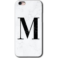 Gramaphone iPhone 6 Plus Kılıf Hd Desen Baskılı Arka Kapak - Beyaz Mermer Desenli M Harfi