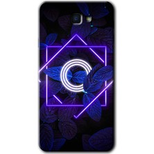 Gramaphone Galaxy J7 Prime Kılıf Hd Desen Baskılı Arka Kapak + Kırılmaz Cam - Dark Neon Yaprak O Harfi