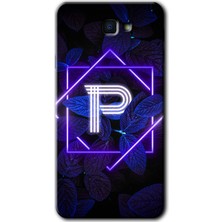 Gramaphone Galaxy J7 Prime Kılıf Hd Desen Baskılı Arka Kapak + Kırılmaz Cam - Dark Neon Yaprak P Harfi