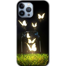 Gramaphone iPhone 13 Pro Kılıf Hd Desen Baskılı Arka Kapak + Kırılmaz Cam - Işıklı Kelebekler