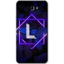 Gramaphone Galaxy J7 Prime Kılıf Hd Desen Baskılı Arka Kapak + Kırılmaz Cam - Dark Neon Yaprak L Harfi