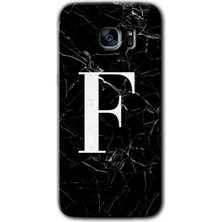 Gramaphone Galaxy S7 Edge Kılıf Hd Desen Baskılı Arka Kapak + Esnek Nano Cam - Siyah Mermer Desenli F Harfi