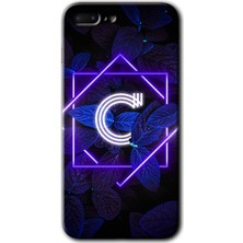 Gramaphone iPhone 7 Plus Kılıf Hd Desen Baskılı Arka Kapak + Esnek Nano Cam - Dark Neon Yaprak C Harfi