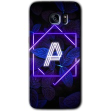 Gramaphone Galaxy S7 Edge Kılıf Hd Desen Baskılı Arka Kapak + Esnek Nano Cam - Dark Neon Yaprak A Harfi